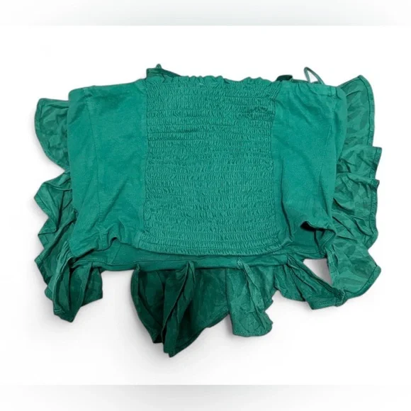 Anthropologie Green Ruffle Tube Top size medium resortwear summer spring - Picture 5 of 5